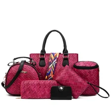 2017 Nuevos Bolsos de Las Mujeres Bolsos Femeninos 6 Unids/set patrón de Tejido Compuesto de Impresión de Alta Calidad Bolsos de Hombro de Cuero y Bolsos de Crossbody