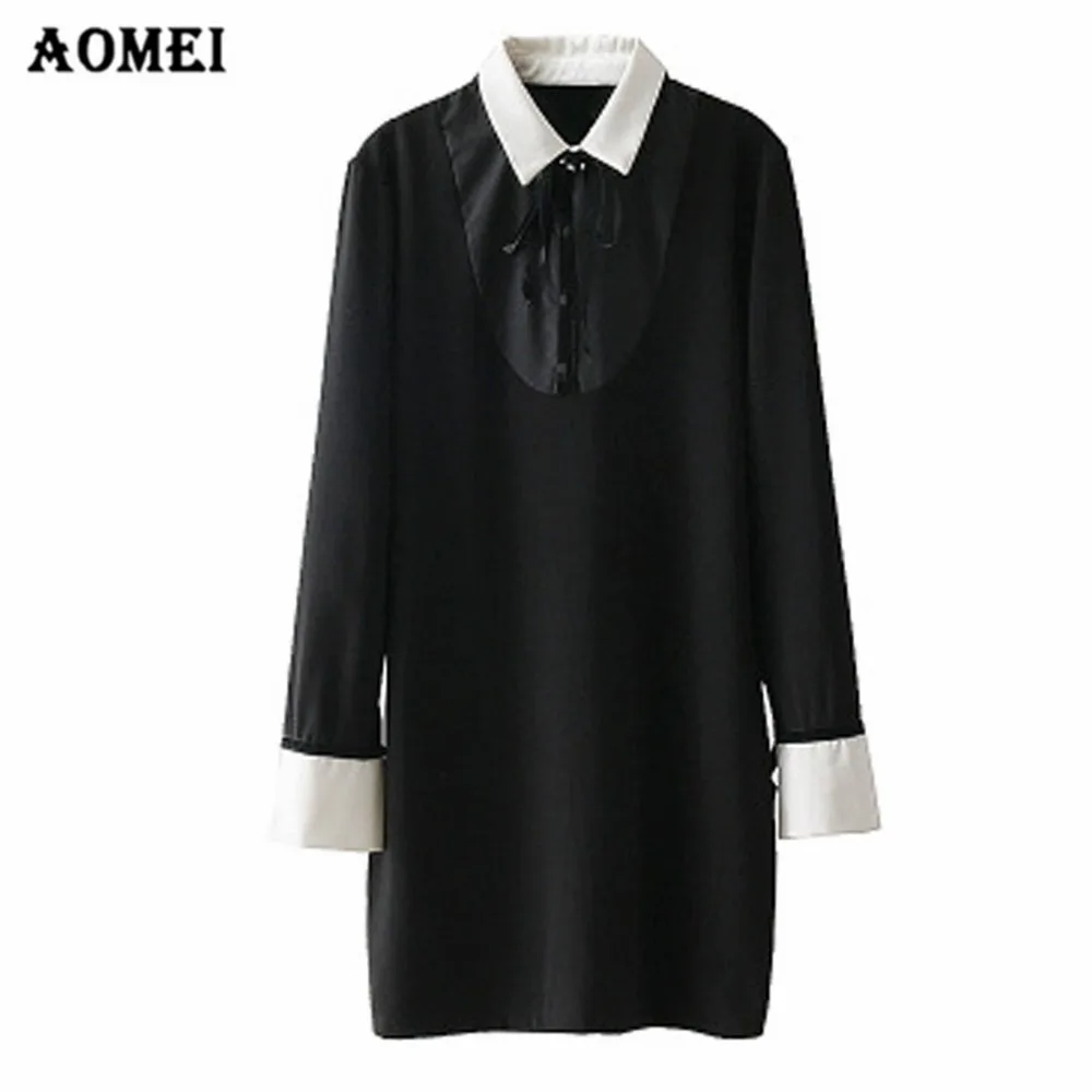 

Women Dress Long Sleeve Contrast Color Office Ladies Fashion Dresses with Bowtie Casual Robes for Spring Summer Fashion 2019 New