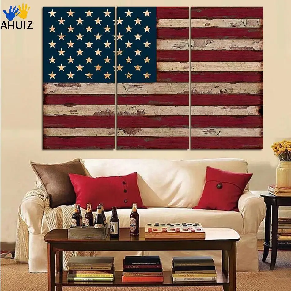 

3 Panel American USA United States of America Flag Canvas Wall Art Print On canvas painting for wall decor no frame A032