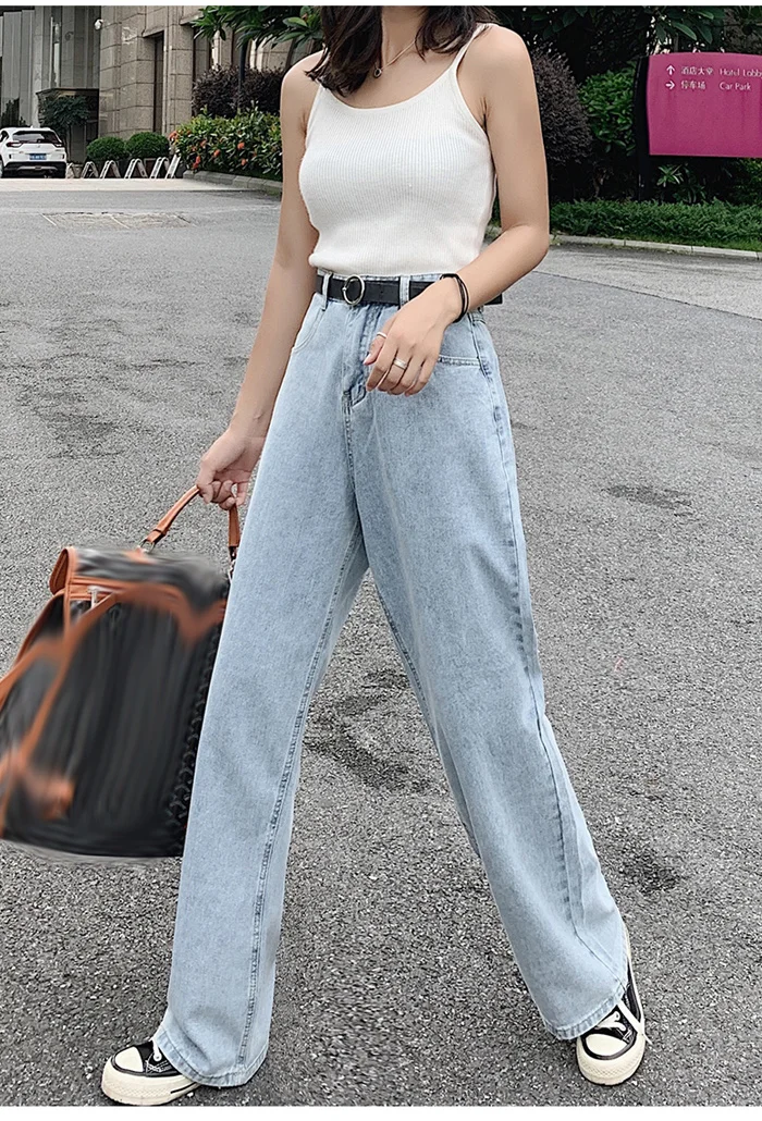 Women Denim Jeans Wide-leg Pants Straight Loose Zipper Casual High Waist Long Jeans White Blue Autumn Female Jeans S-XL