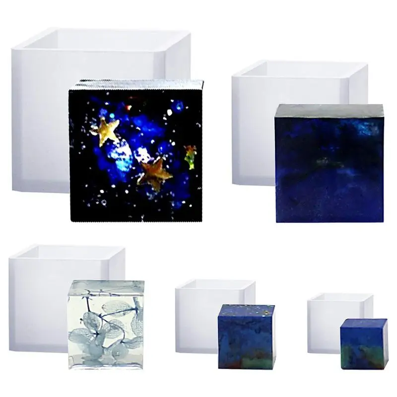 

ANGELADY 6Pcs Square Resin Mold Cube Silicone Moulds Resin Casting DIY Jewelry Making Tools 6 Sizes