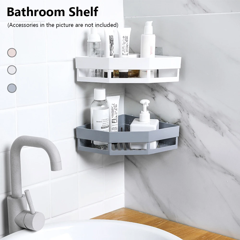 

Bathroom Shelf Adhesive Storage Rack Corner Holder Shower Gel Shampoo Organizer Basket Kitchen Bathroom Accessories Home Decor