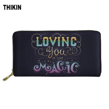 

ThiKin Loving Is Like Magic Pattern Print Wallets Long PU Leather Wallet Female Girls Zipper Clutch Coin Purse Ladies Wristlet