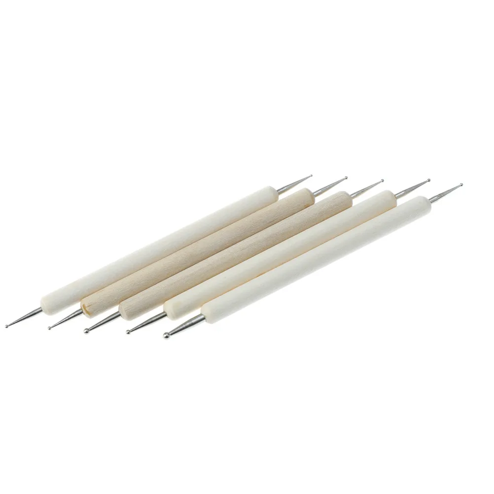 5pcs/lot Wood And Stainless Steel Ball Stylus Polymer Clay Pottery Ceramics Sculpting Modeling Handmade Tools Set 13Cm |