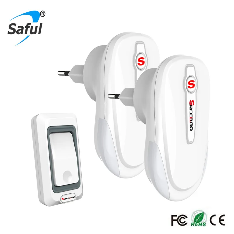 

Waterproof Wireless doorbell White remote control doorbell LED light EU plug-in 2 indoor receiver and 1 outdoor transmitter
