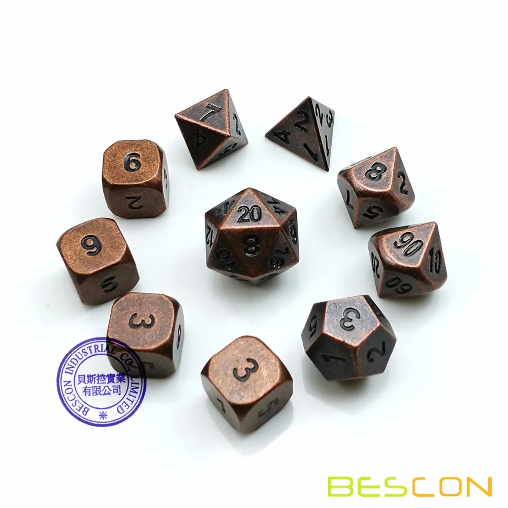 Bescon 10 шт. набор античных медных твердых металлических многогранных D& D игральных костей, набор старых медных металлических ролевых игр 7+ 3 дополнительных D6 s