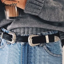 Simplee PU leather belts cummerbunds Women Geometric metal button belt buckle waist belt Vintage casual black luxury accessories
