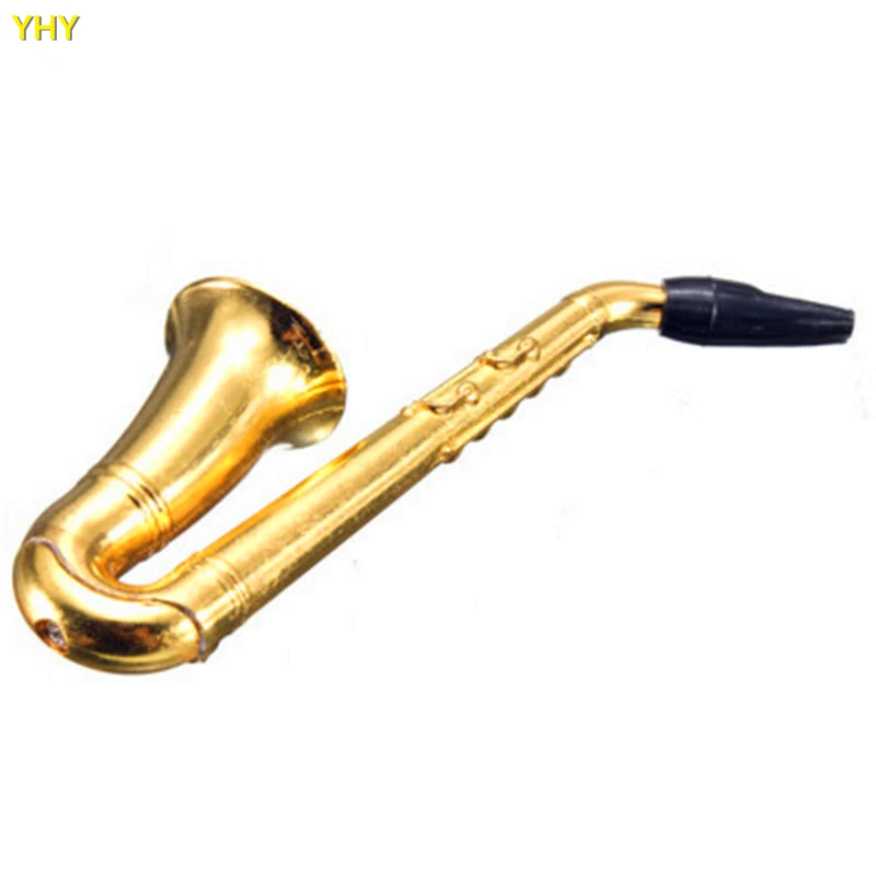 IN STOCK Brand New Saxophone Design Pipe Handle Spoon Smoking Pipe Metal Pipe for Dry Herb Tobacco Gold Metal Pipe05