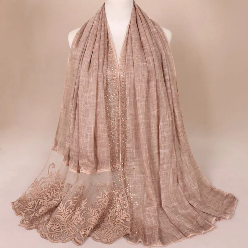 

2018 Autumn Winter Fashion Plain Lace Floral Patchwork Viscose Shawl Scarf Stitch Diamond Wrap Pashmina Sjaal Muslim Hijab Snood