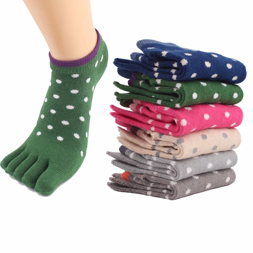 Cute Dots Pattern Women Girls Cotton Five Fingers Socks Massage
