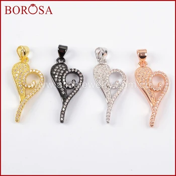 

BOROSA New CZ Micro Pave Crystal Heart Pendant Jewelry,CZ White Zircon Pave Druzy Pendant for DIY Women Necklace WX773
