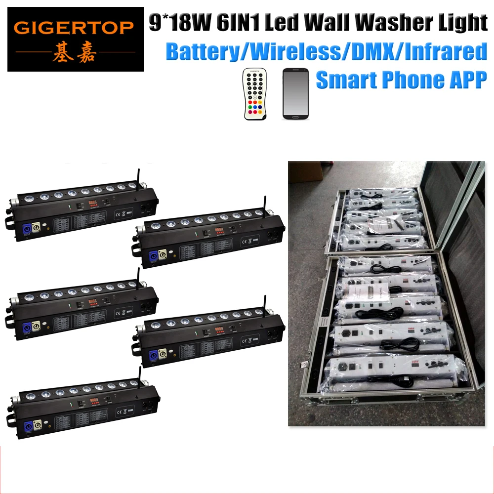5in1 Charging Flightcase Pack Dimmable Smart Lighting 9x18W ...