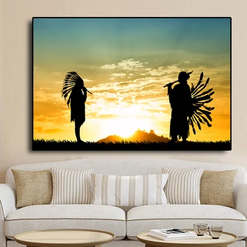 

Abstract Native Indian Sunset Oil Painting on Canvas Posters and Print Cuadros Wall African Art Picture for Living Room