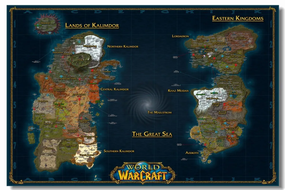 Пользовательские холст стены искусства Warcraft настенные наклейки Мир карта постер