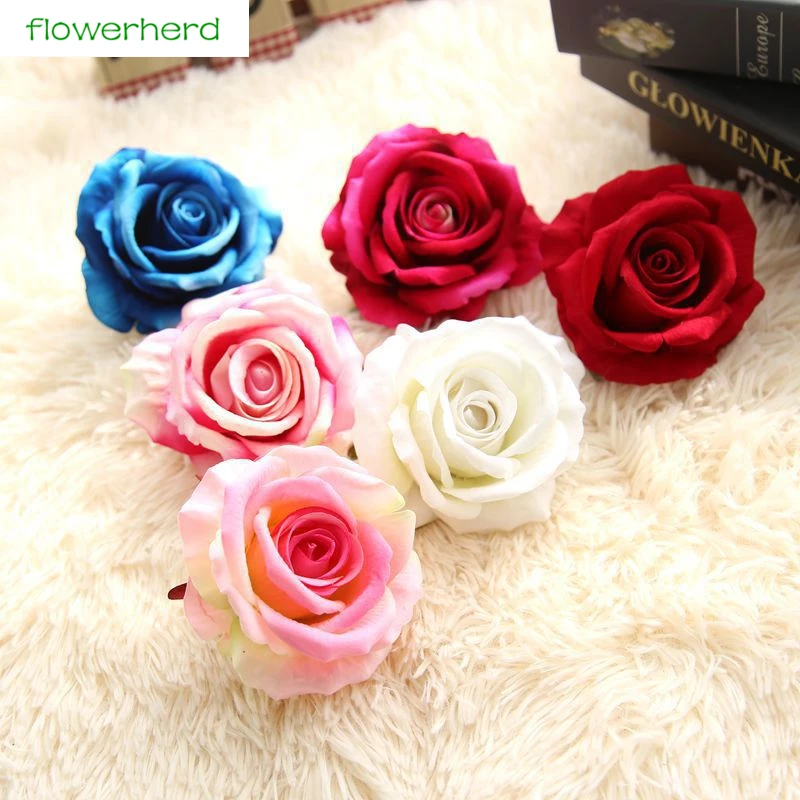 10cm Flannel Rose Heads Artificial Flowers High Quality DIY Wedding Decoration Garland Kissing Ball Flower Wall White Pink 10pcs