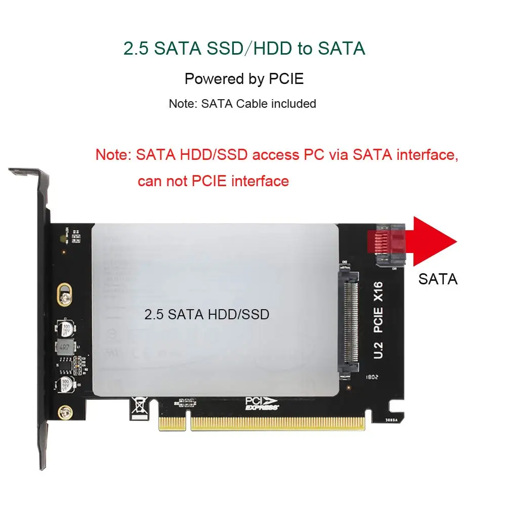 U2 PCIe конвертер 2 в 1 U.2 SFF-8639 или SATA III в PCIE 3,0x16 Gen3 адаптер для 2,5 дюймов U.2 NVMe/SATA SSD