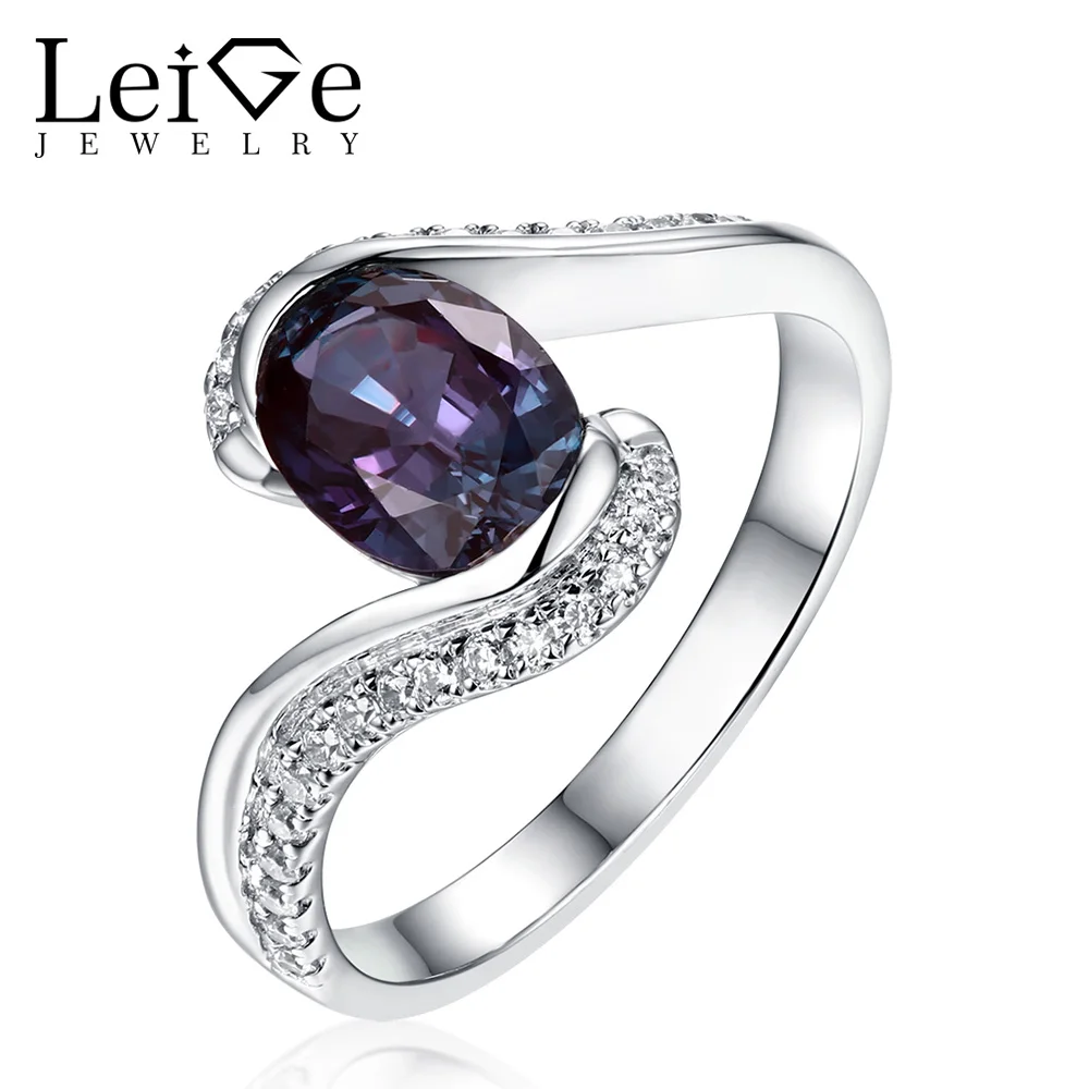 Leige Jewelry Alexandrite Ring OvaL Cut Bezel Setting Engagement