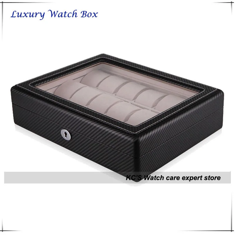 High Quality Black Carbon Fibre Finish 18 Watch Case Suitable for Big Watches Watch Display Box
