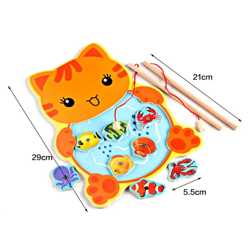 Детская Магнитная настольная игра «Рыбалка» с 2 удочками для детей деревянная животное рыбалка с котом и лягушкой игрушка Развивающие игрушки для малышей