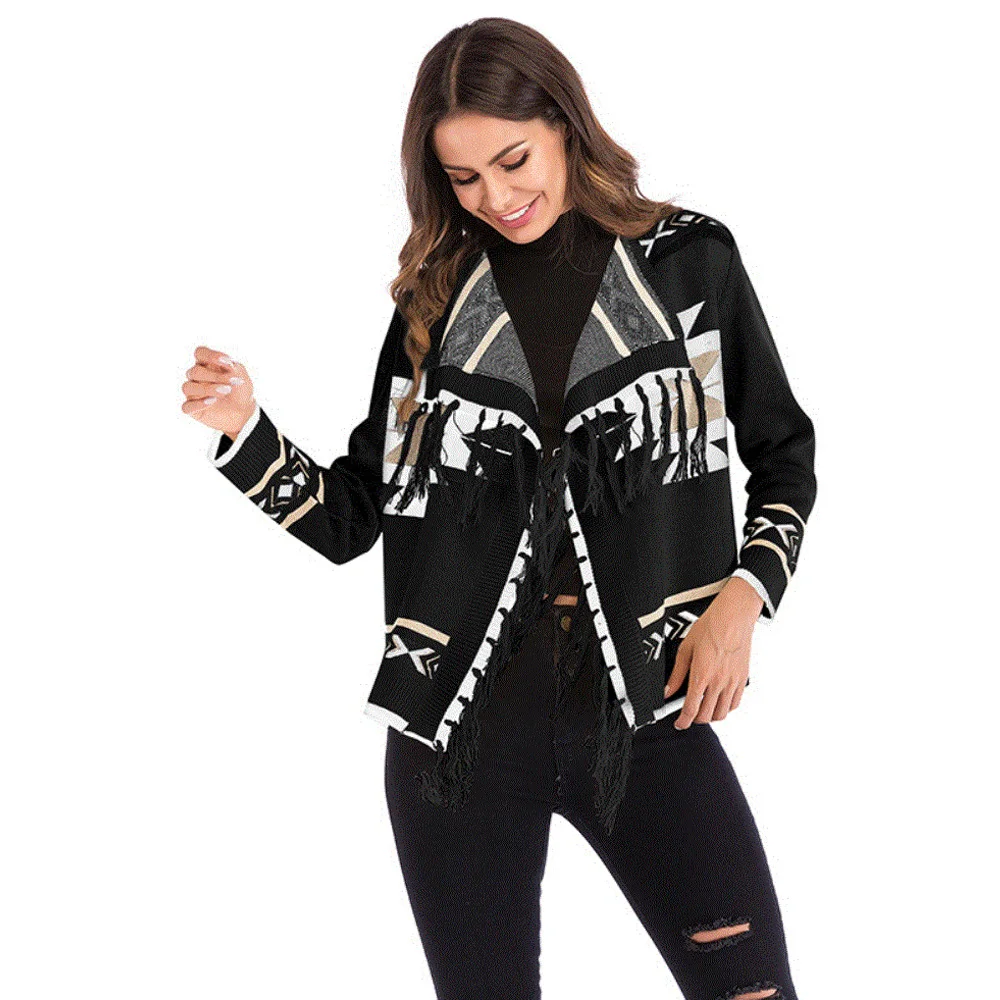

Wipalo Knitted Cardigan Sweater Women 2019 Autumn Winter Textured Knit Crochet Ethnic Turtleneck Loose Coat Female Outwear