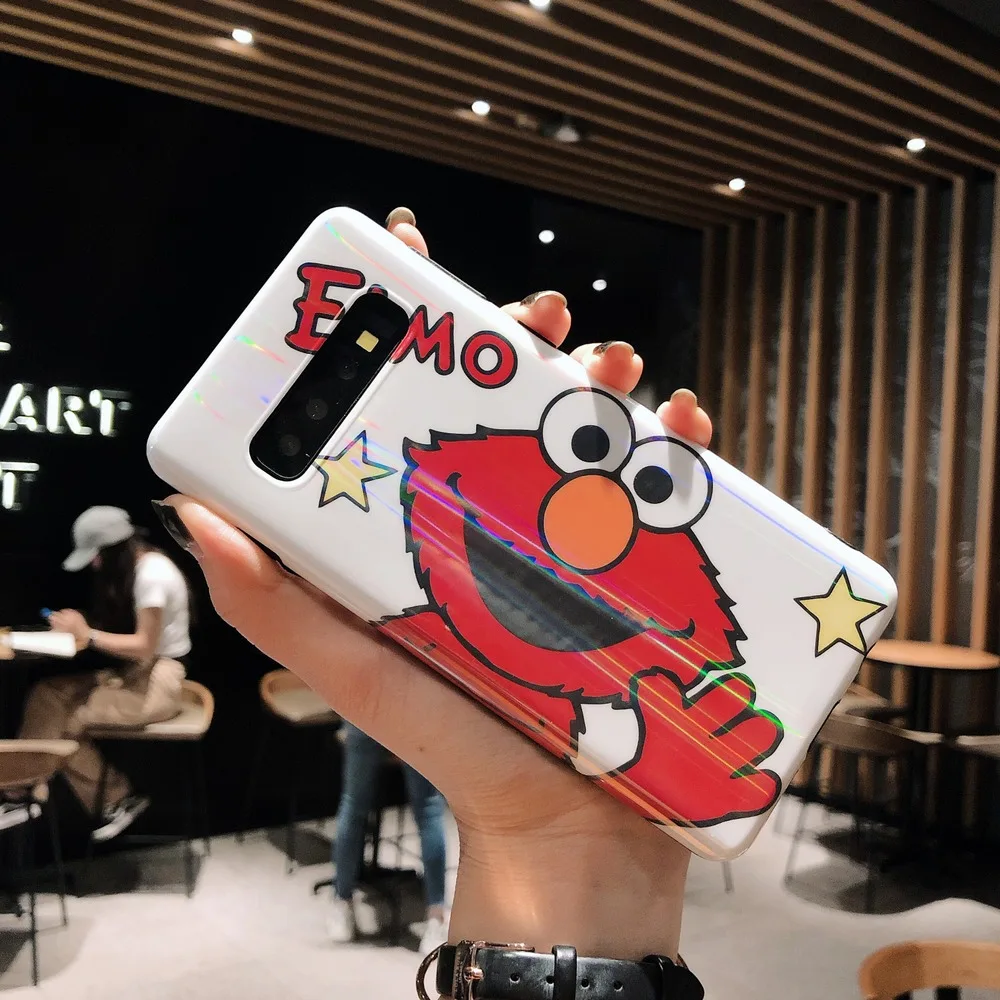 

Cute Cartoon Elmo Cookie Phone Lanyard Cases for Samsung Galaxy S10 Plus S9 S8 plus note 9 8 Bag Laser Shiny Soft Silicone Cover