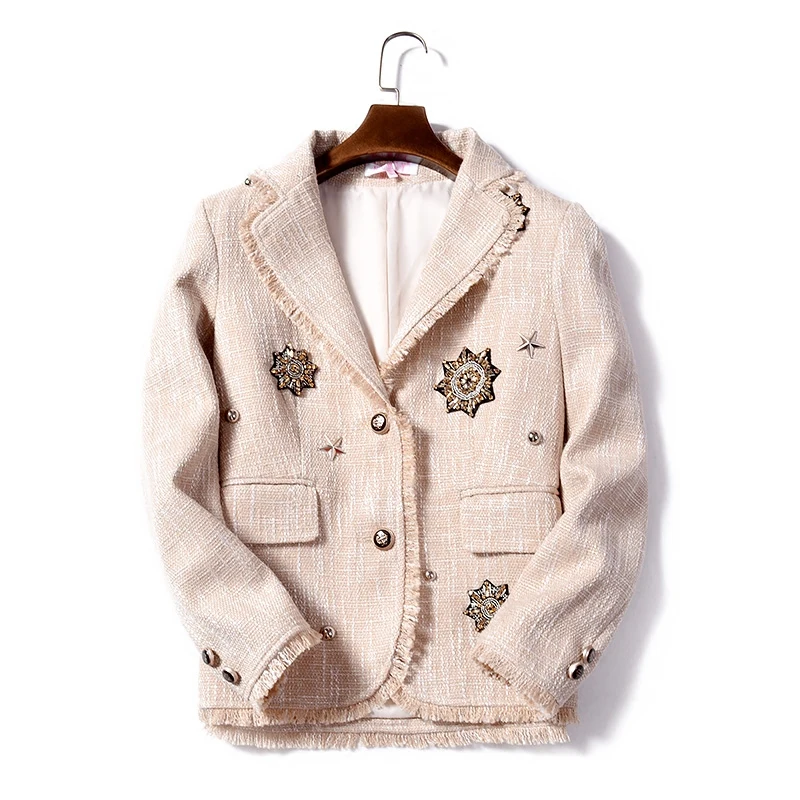 

Autumn Winter 2019 Runway Designer Women Red Plaid Jacket Coat Double Breasted Lion Metal Buttons Tweed Female Ladies Clothes