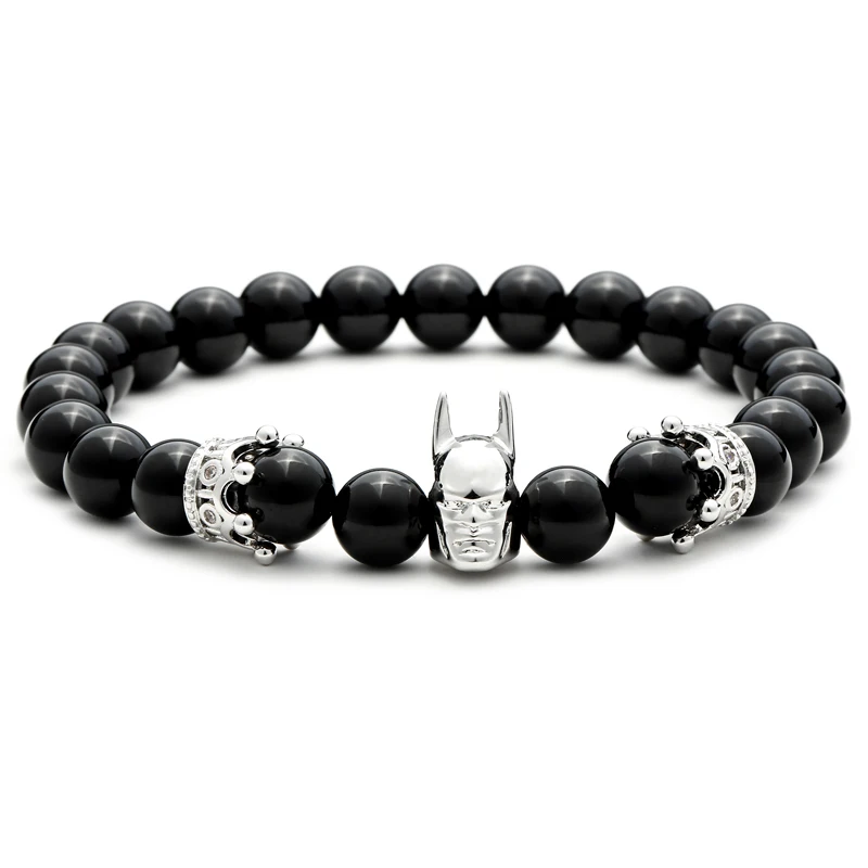 Mcllroy Men bracelets & bangles Crown Batman Natural Stone Beads Charm Bracelets for women pulsera hombres men jewelry Christmas