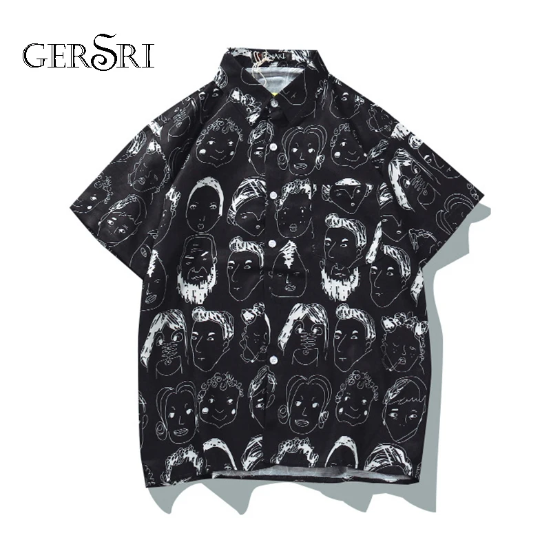 

Gersri Printed Kimono Shirt Men Street 2019 Korea Three Short Sleeve Coat Shirts Harujuku Mens Shirt Summer Shirt for Male
