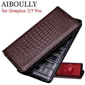 

AIBOULLY For Oneplus 7 Pro Case Soft Silicone Back Flip Genuine Leather Cover For Oneplus 6 6T 7 Case Fundas Phone Capas