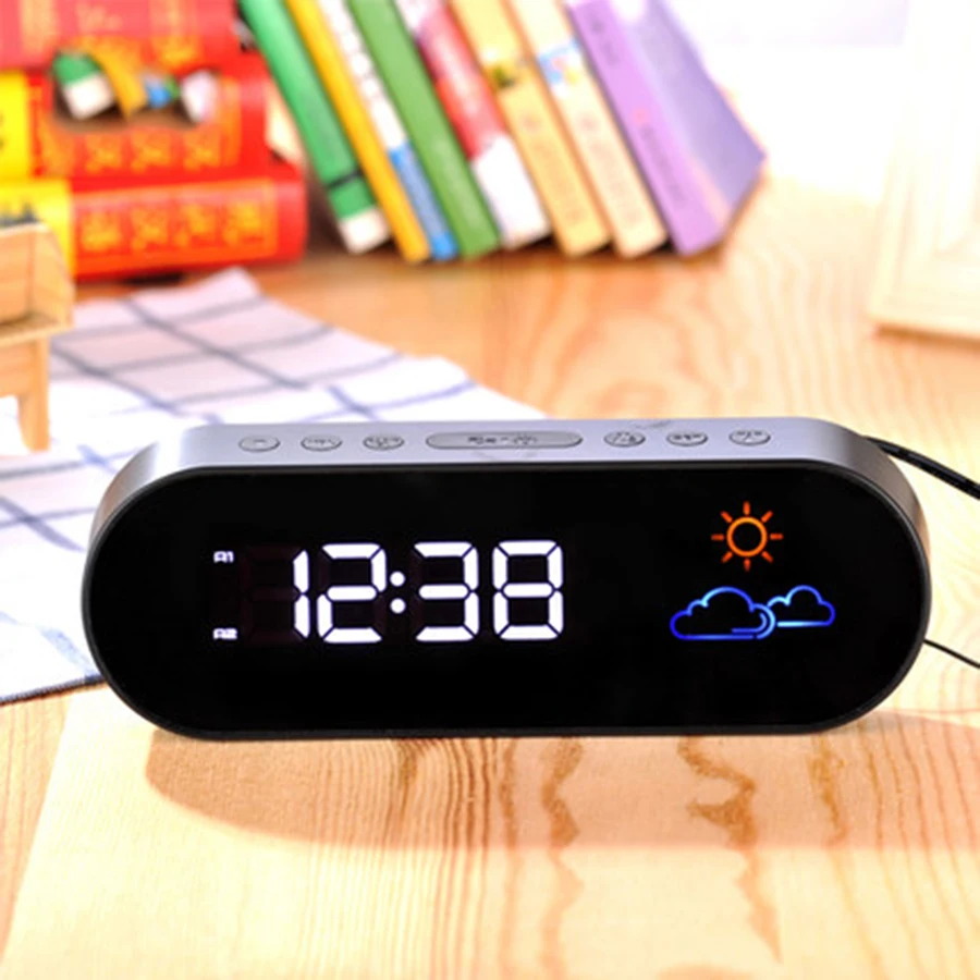 

Smart Creative Radio Alarm Clock Luminous Snooze Bedside Cock Electronic Led Display Wooden Despertador Digital Alarms 50A0095