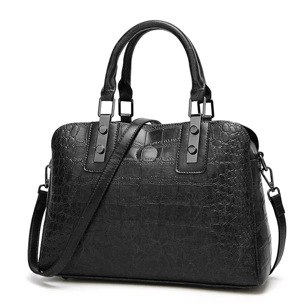 Женская винтажная сумка от известного бренда, роскошные кожаные сумки, сумки через плечо с узором «крокодиловая кожа» для женщин, модная дамская ручная сумка - Цвет: Black Hand Bag