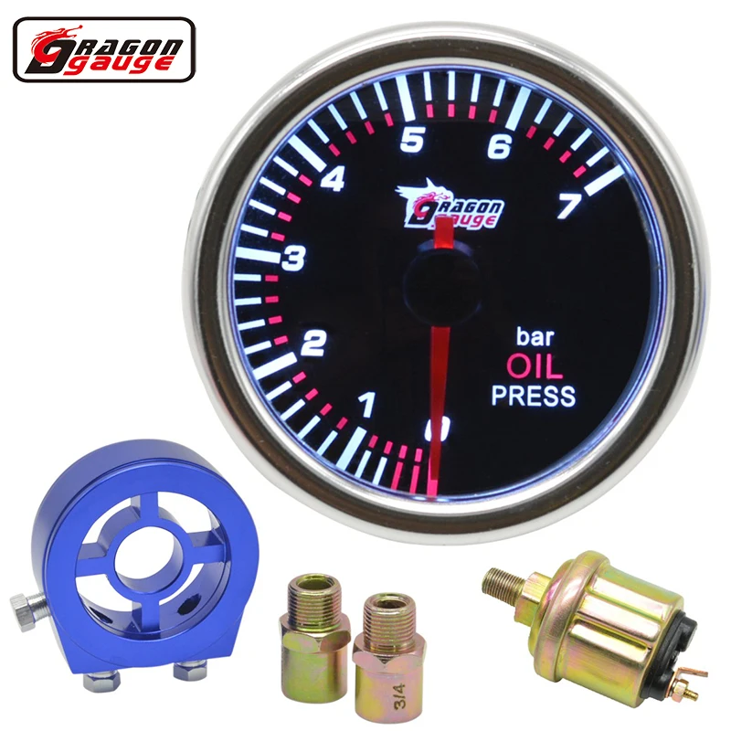 Universal de Fumo Medidor de Pressão de Óleo Luz de Fundo Branca com 7 Apontador Modificado Barras Sensor Frete Grátis 52mm