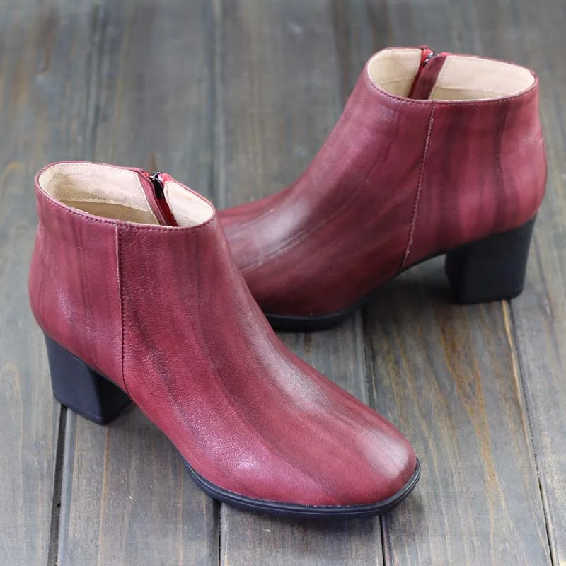 

Shoes Woman Boots Square Toe Zip Chelsea Boots Comfort 5.5cm High Heel Shoes Ladies Ankle Boots (8226)