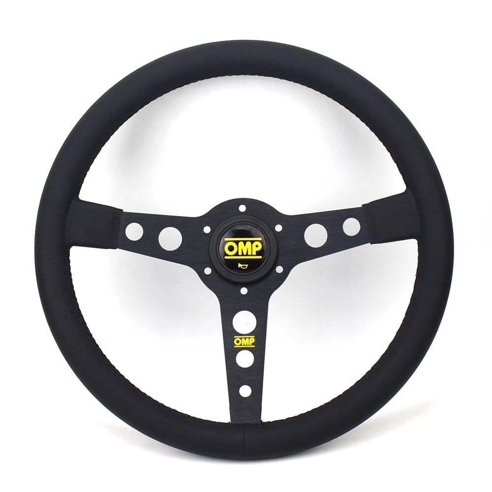 Universal omp 350mm Black Leather flat Car Racing Performance Tuning Sports Steering Wheel