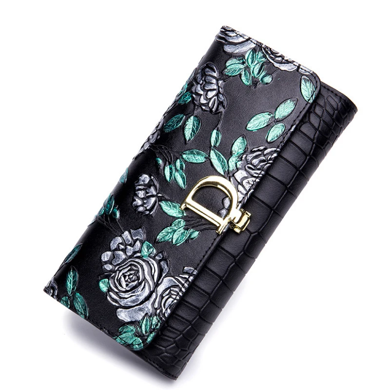 

Brand Leather Embossing Wallet Female Genuine Leather Bags Card &ID Holder Money Bags for Women Wallet and Purse