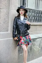 2016 New Design Womens Real Sheep Leather Jackets Ladies Black Genuine Leather Coats Turn-down Collar Outerwear AU00873