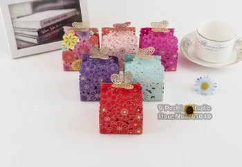 

7x6.5x8cm Blue/Red/ White/ Gold Laser flower Cut Wedding Favor Boxes Wedding Candy Box Wedding Favors And Gifts 200PCS/LOT