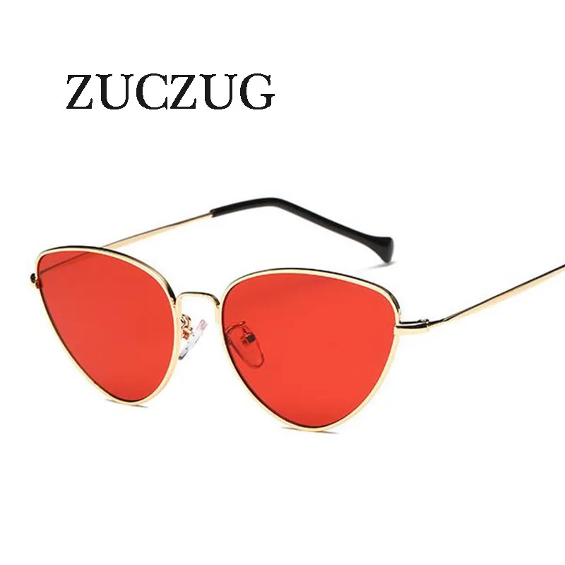 

ZUCZUG Retro Cat Eye Sunglasses Women Gold Metal Clear Lens Goggle Sunglasses Marine Lens Pink red female Eyewear Oculos de sol