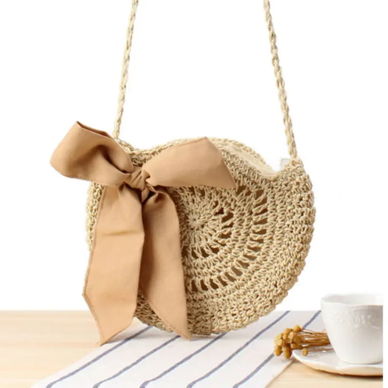 

Multicolor Round Bow Straw Bag Handbags Women Summer Rattan Bag Handmade Woven Beach Circle Bohemia Handtasche New Fashion