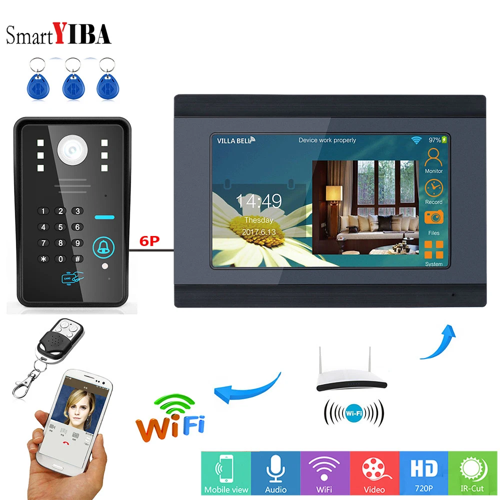 SmartYIBA Wifi Intercom Door Phone 7 Inch TFT LCD Wired Video Doorbell RFID Password Unlock APP Control Door Intercom Smart Home SmartYIBA Wifi Intercom Door Phone 7 Inch TFT LCD Wired Video Doorbell RFID Password Unlock APP Control Door Intercom Smart Home