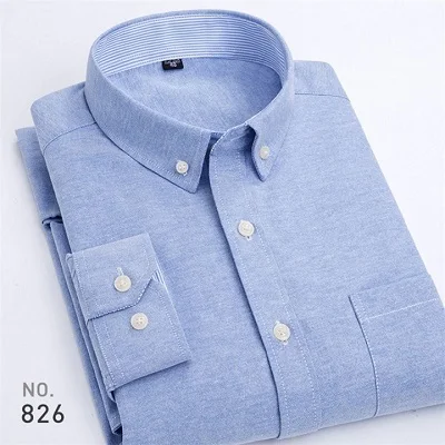 VISADA JAUNA, новинка, деловая повседневная мужская рубашка, облегающая, с длинным рукавом, Мужская одежда, модная, однотонная, Оксфорд, Camisa Masculina N8954 - Цвет: LightBlue