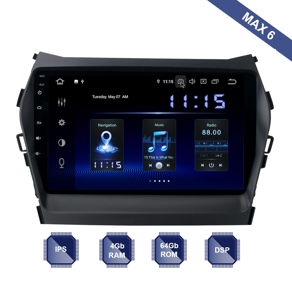 

Android 9.0 Car Radio 2 Din GPS Navi for Hyundai IX45 Santa Fe 2013 2014 2015 2016 PX6 DSP IPS HDMI 4Gb+64Gb RDS WIFI USB BT AUX