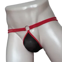 Мужские прозрачные сетчатые трусы с красной отделкой, сексуальные трусики-стринги, нижнее белье для него