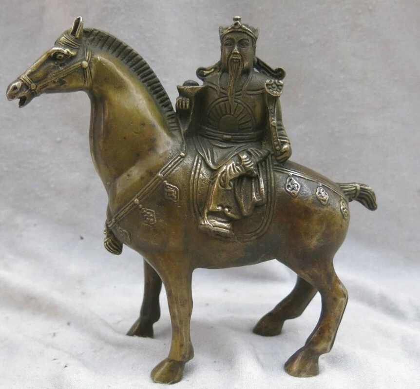 

6" China Feng Shui Brass copper lucky God of wealth on horse Sculpture Statue