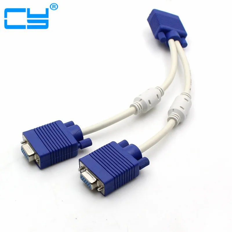 RGB VGA SVGA Male to 2 VGA two HDB15 Female Splitter Adapter extension