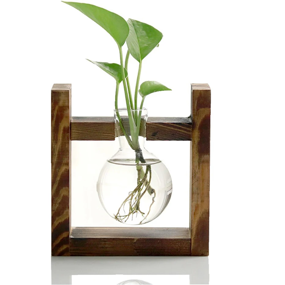 Ретро растительный Террариум с деревянной подставкой декоративный воздушный кашпо лампа стеклянная ваза держатель Гидропоника для украшения дома и офиса