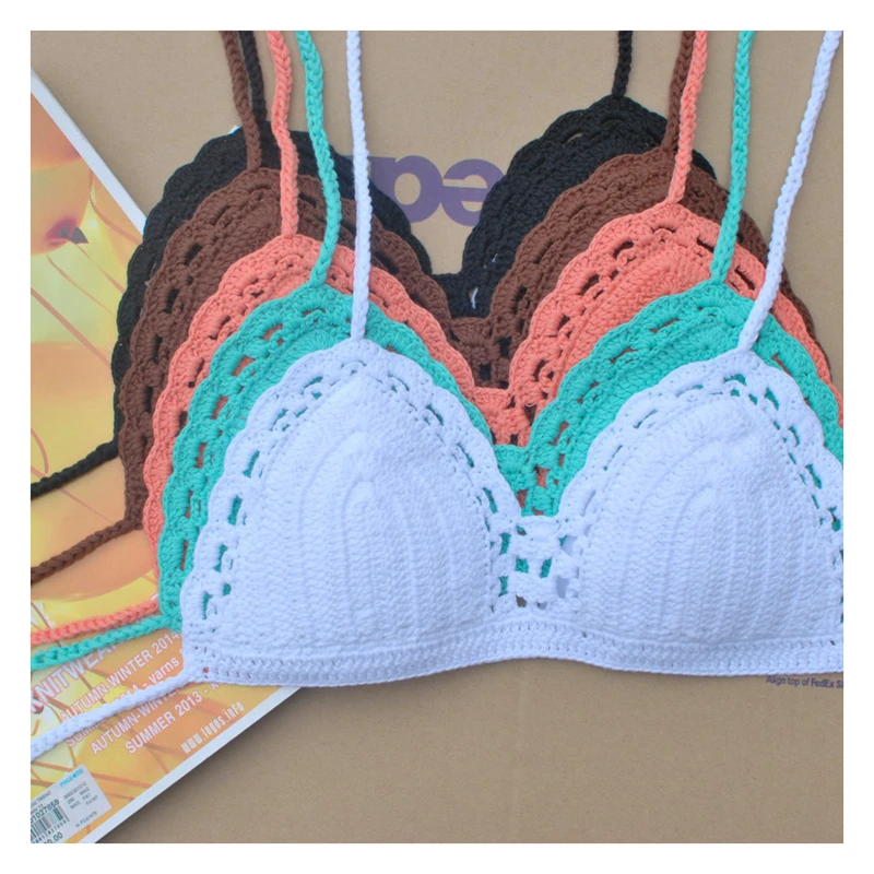 

Handmade Crochet Cotton Bikini Swimwear, Women Sexy Swimsuit Bra Top