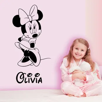 

Personalized Minnie Mouse Wall Decal Nursery Custom Baby Name Cartoon Wall Sticker Home Decor Kids Girls Room Wall Decal N-15