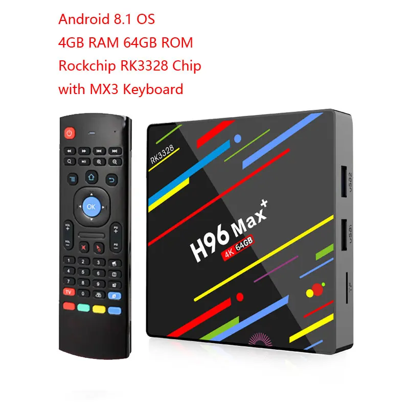 4 ГБ 64 ГБ Android 8,1 ТВ приставка H96 Max+ RK3328 Четырехъядерный 4G/32G USB 3,0 Smart 4K ТВ приставка опционально 2,4G/5G двойной wifi Bluetooth - Цвет: 4GB 64GB TV BOX MX3