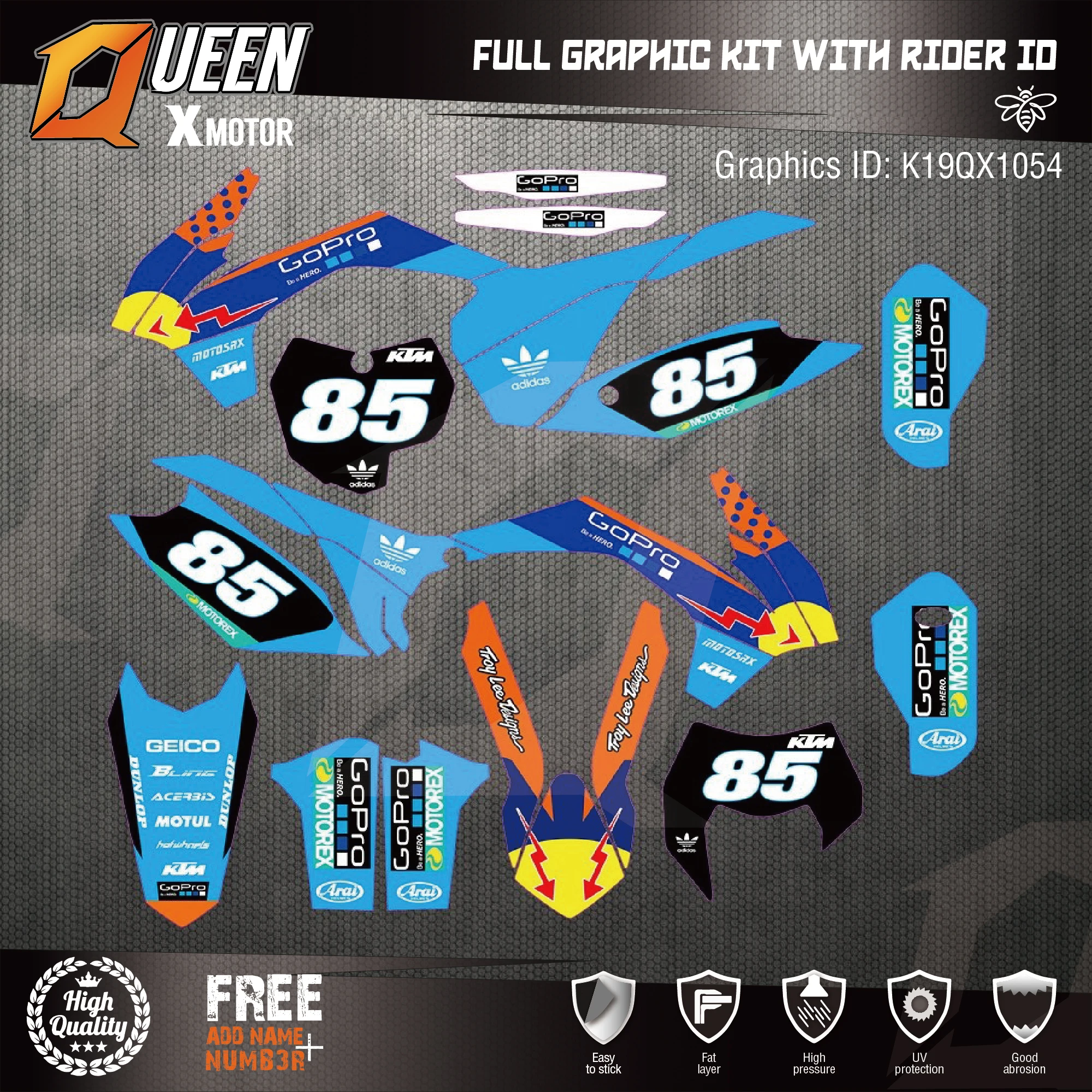 Queen-X Custom Team Graphics Backgrounds Decals 3M Stickers Kit For KTM SXF 2013- EXC- 054